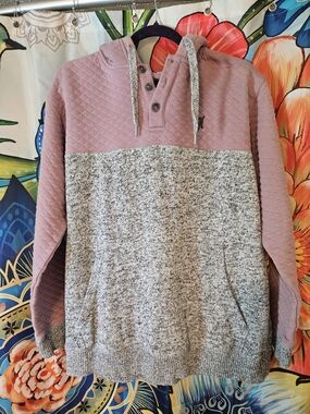 Hooey Quilted Dusty Rose and Heather Gray Hooded Pullover